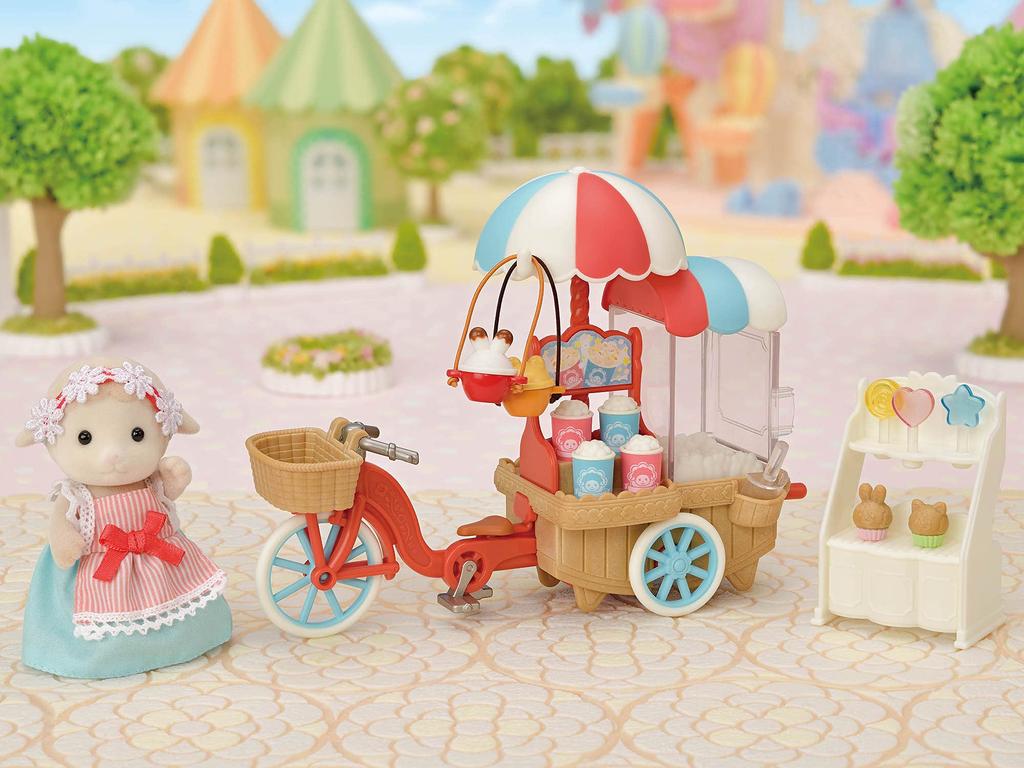 Sylvanian Families Amusement Park Shop Popcorn ST Mark Certified Toy Dollhouse for Ages 3 and Sylvanian Epoch "Ponpon! Cycle" Mi-90 Up, Families,