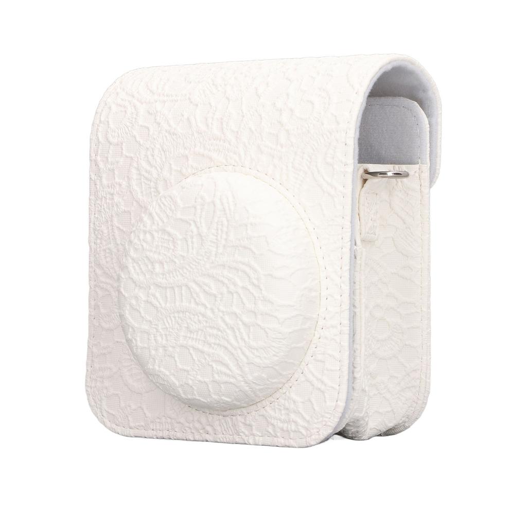 Instant Camera Protective Bag Vintage 3D Pattern Instant Camera Carrying Case for Fujifilm Instax Mini 12 White Lace