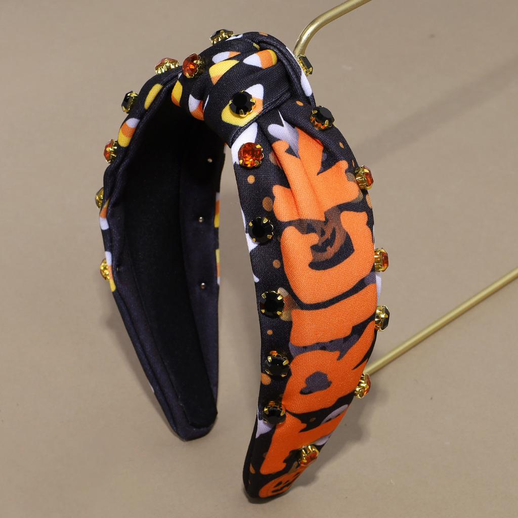 Halloween Fabric Spider Web Ghost Knot Broad Edge Headband Fashion Rhinestone Headband Headband