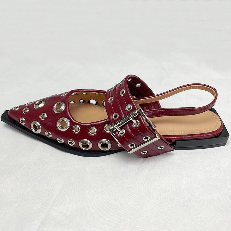 Fashion Big Size 2025 Luxury Women Flats Sandals Shoes Female Casual Buckle Strap Fashion Pointed Toe Ladies Sandals Shoes Slingback