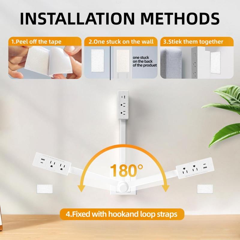 Retractable Socket Rotates Electrical Outlet Extender Charging Extension Power Socket Strip Adjustable Length for Nightstands