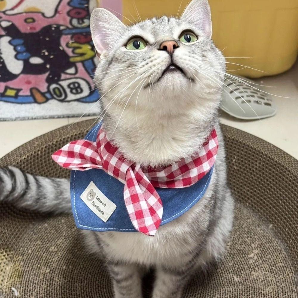 NEW Soft Dog Bandanas Adroable with Red Plaid Bow Tie Pet Bandana Breathable Dog Bibs for Small Medium Puppy Cat