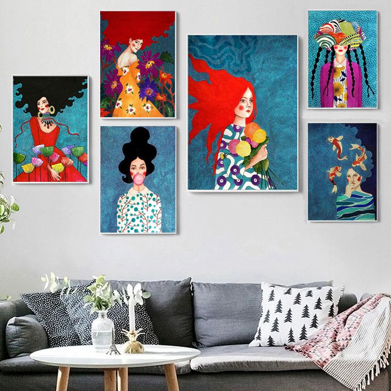 Soyut Moda Vintage Kabarcık Kız duvar sanatı tuval yağlıboya İskandinav Posterler ve Baskılar Duvar Resimleri Hediye Kız Odası Dekor için
