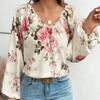 European and American New Printed V-neck Bubble Sleeve Long-sleeved Women's Top