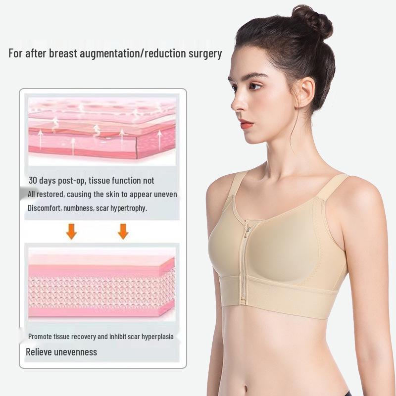 Post-Surgery Breast Augmentation Binder with Front Zipper - Shockproof Support & Side Fat Control Sports Bra