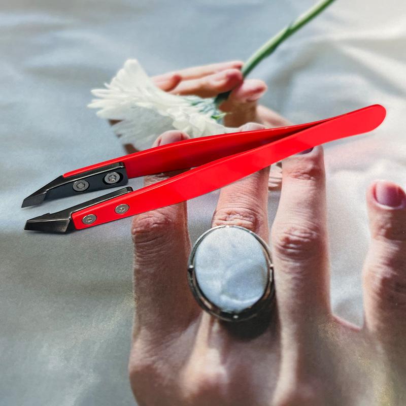 Precision Ceramic & Stainless Steel Angled Tweezers & Comb for Eyebrows & Eyelashes