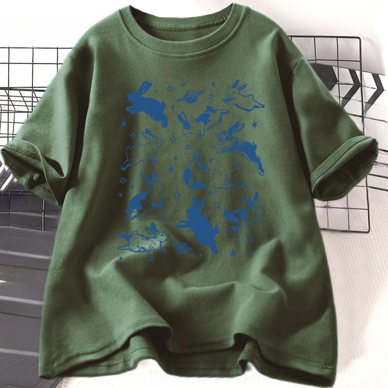 Bunnies In Space T Shirt Funny Bunny Tshirt Oversized Graphic Retro Tshirt Unisex WOMEN Sportswear Tops Tees Short Sleeve Clothes
