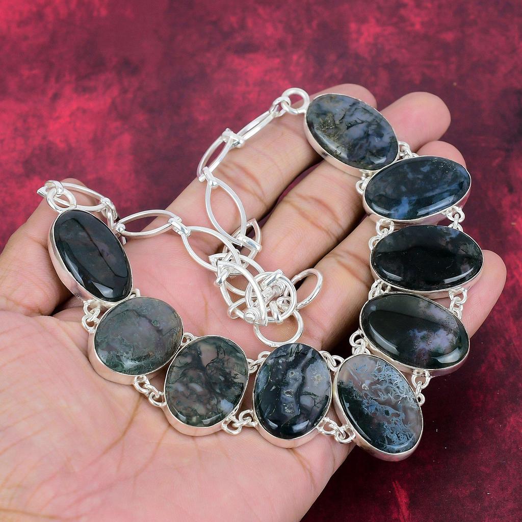 Mossagathalsband, Ädelstenssmycken 925 massivt sterlingsilverhalsband, Gåva till kvinnor Handgjort halsband