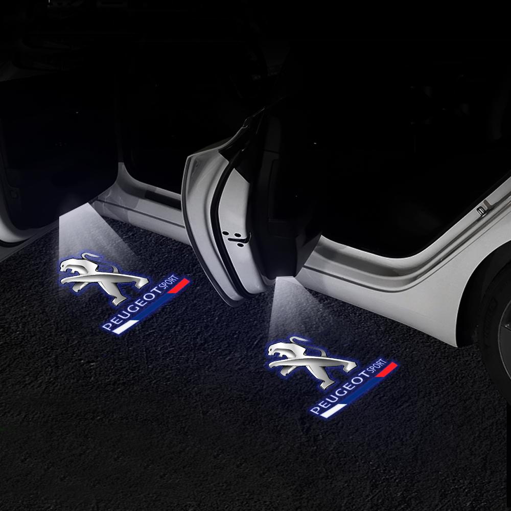 2026 Heißer Autoaufkleber 2 Stück LED Auto Tür Willkommenslicht Kabellose Projektorlampe Auto Dekorationszubehör Für Peugeot 407 508 201
