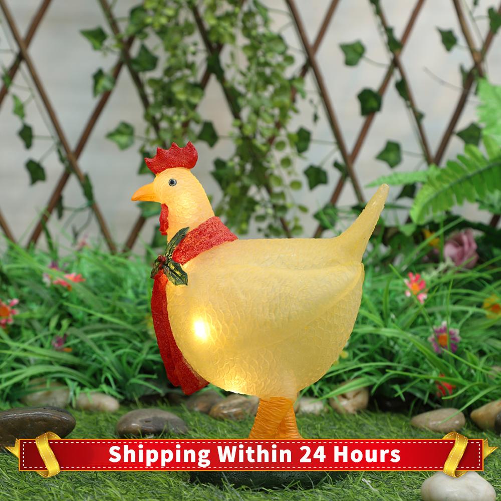 Lawn Decor Chicken Statue Warm Yellow Solar Chicken Statue Decor Light Outdoor Chicken Solar Light for Garden Balcony Home Decor