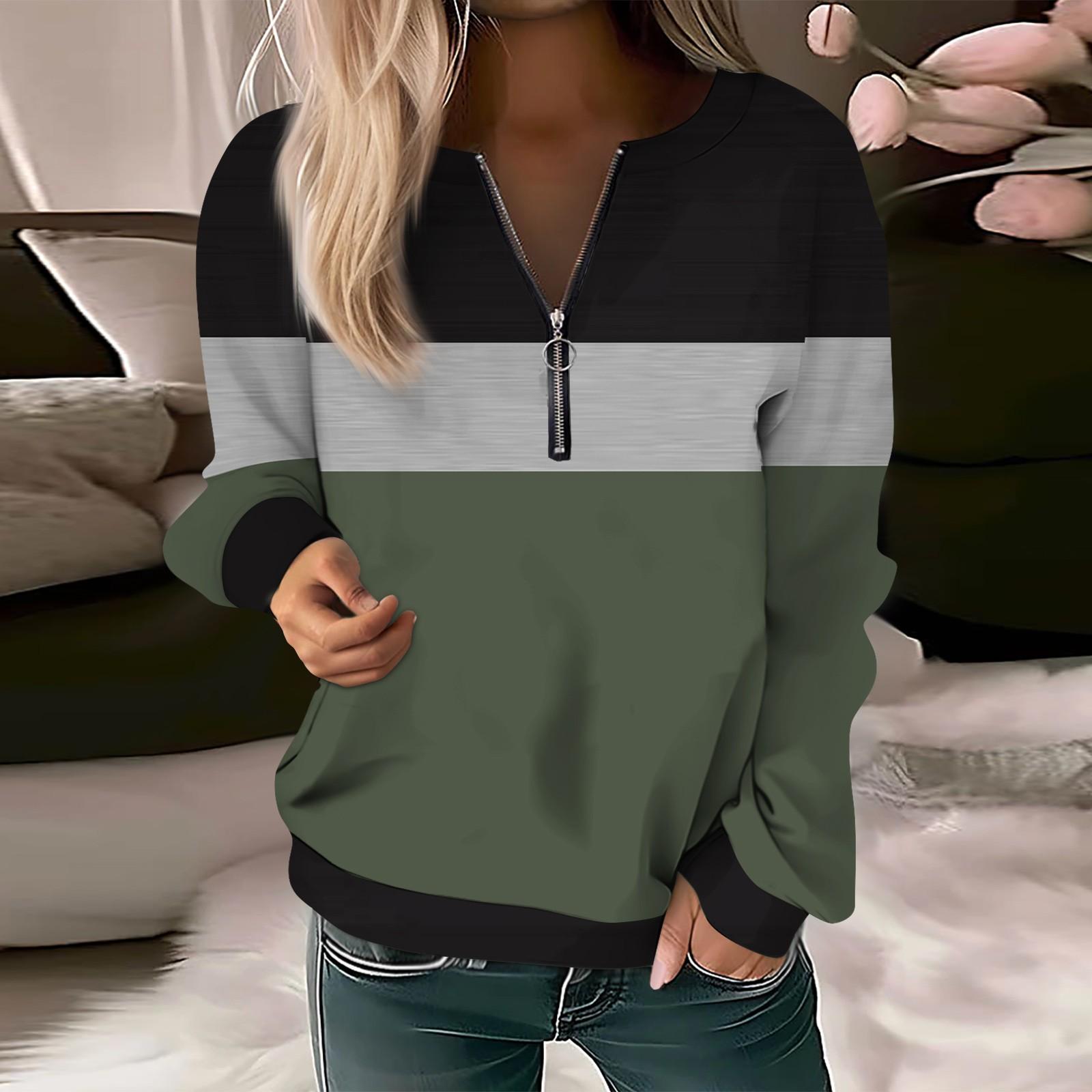 Женский повседневный свитер с длинным рукавом, на молнии, с принтом цветов, свитшот, повседневная верхняя одежда на осень L армия зеленый