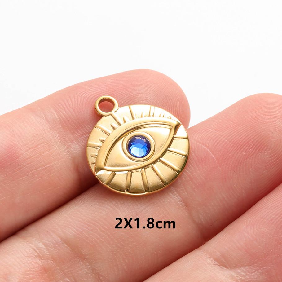 6pcs Real Gold Plated Blue/Dark Blue Rhinestone Evil Eye Pendant Stainless Steel Turkish Eye Charms For Jewelry Making Supplies