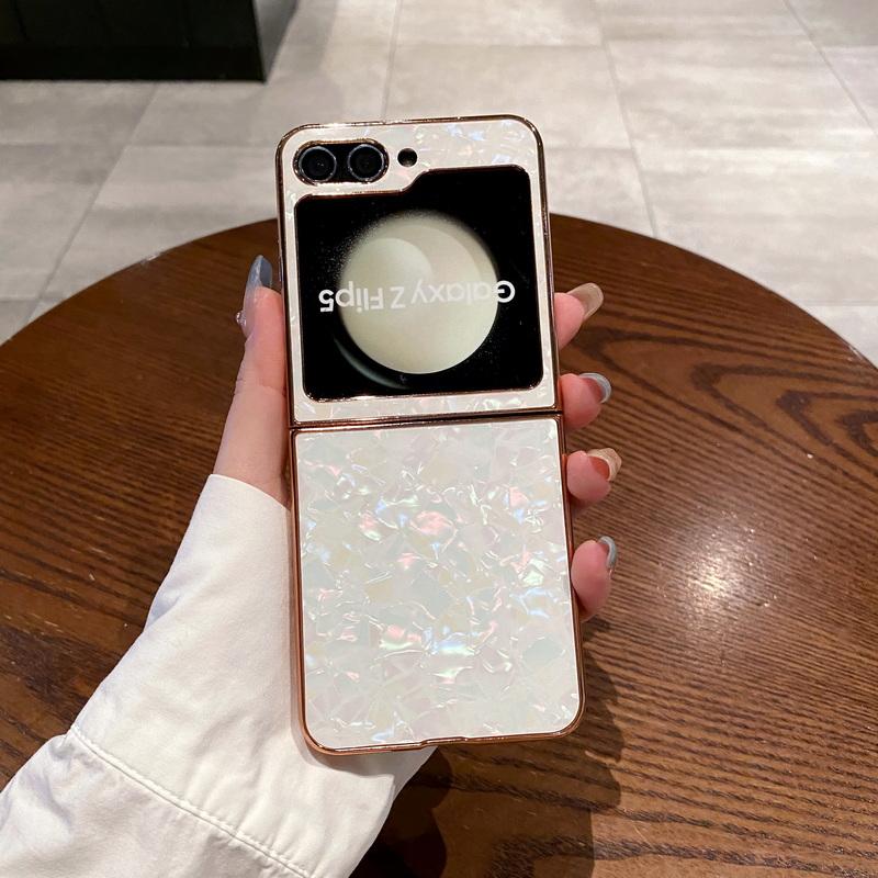 

Блестящий противоударный чехол для телефона Samsung Galaxy Z Flip6 Flip5 Flip4 Flip3, роскошный жесткий тонкий складной чехол из 2 предметов Samsung Z Flip3 белый/слоновая кость