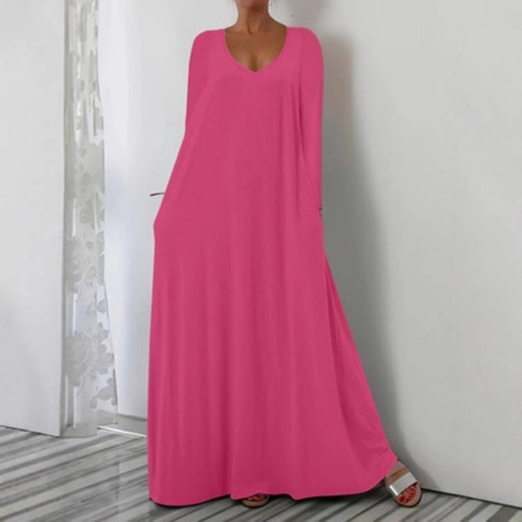 Rochie Casual Modă cu Decolteu în V Lungă Femei Pulover Larg cu Mânecă Lungă Culoare