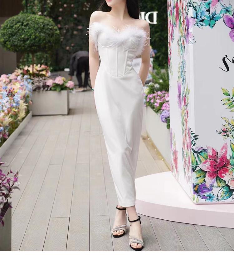 Feather Tube Top French-Style Celebrity-Inspired Slimming Evening Dress for Women