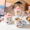 Mug Ceramic Water Cup with Lid Cute Creative Goodies Children Birthday Gift Cake Girl Cartoon