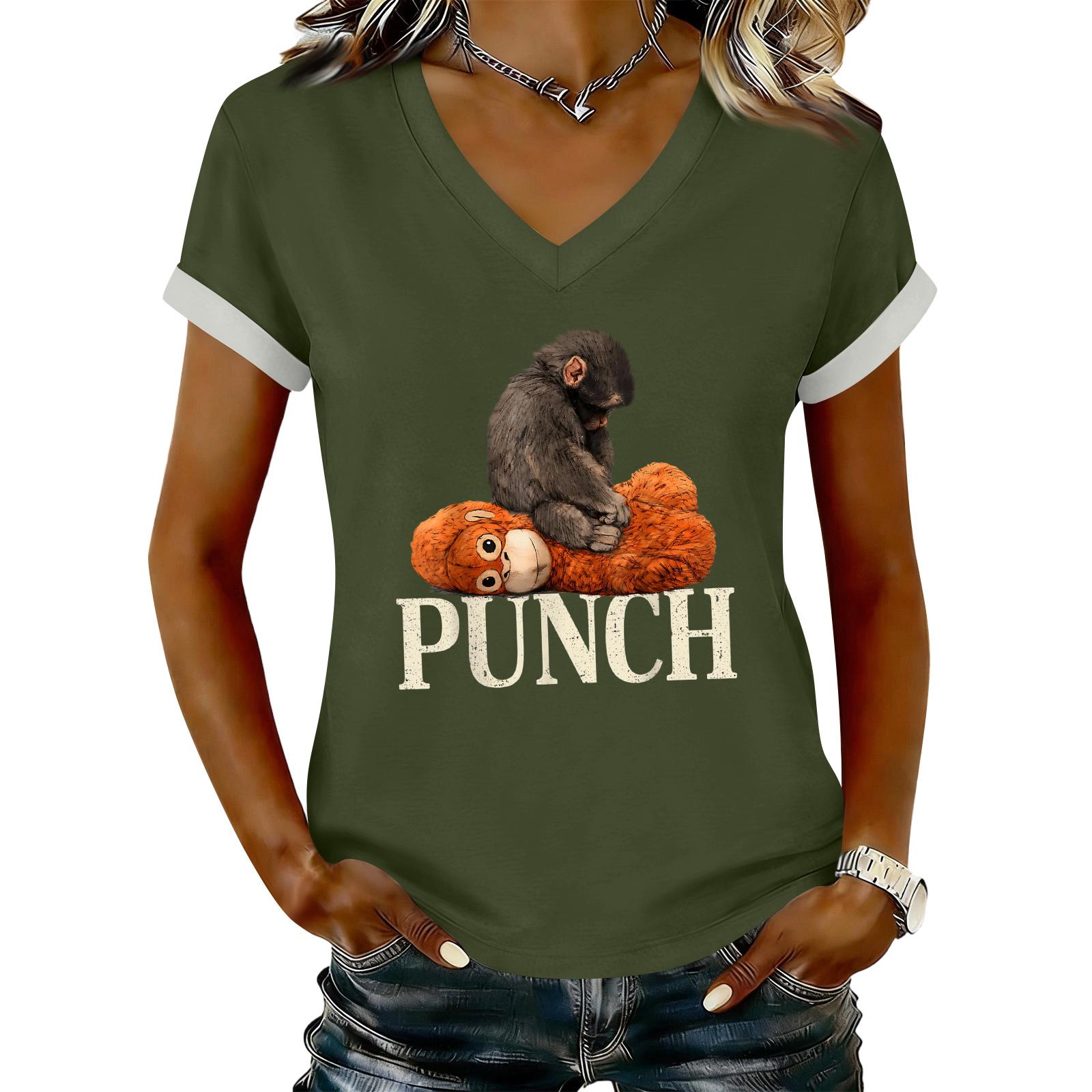 Women s Casual Printed T-Shirt V Neck Pullover Short Sleeve Top XXL