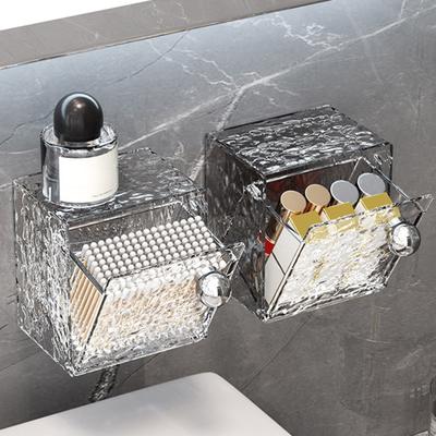 Bathroom Storage Box Water Wave Texture Wall-mounted Punch-free Anti-slip Adhesive Cotton Swab Holder Makeup Sponge Lipstick