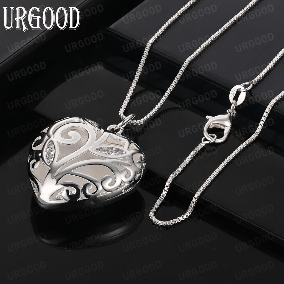 925 Sterling Silver Openwork Heart Pendant Necklace - Stylish Evening Jewelry