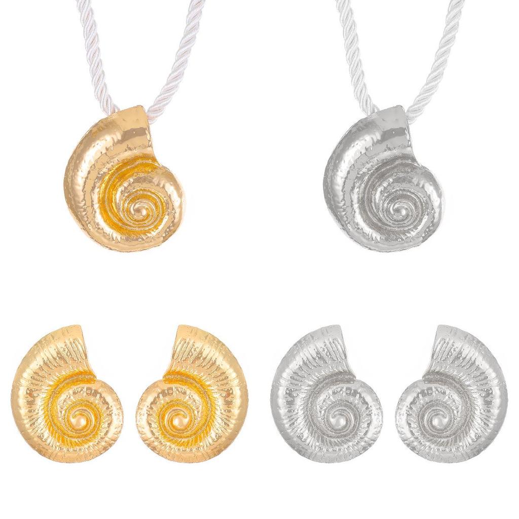 Bohemian Beach Style Conch Earrings & Necklace Set - Exaggerated Holiday Fashion Jewelry for Women