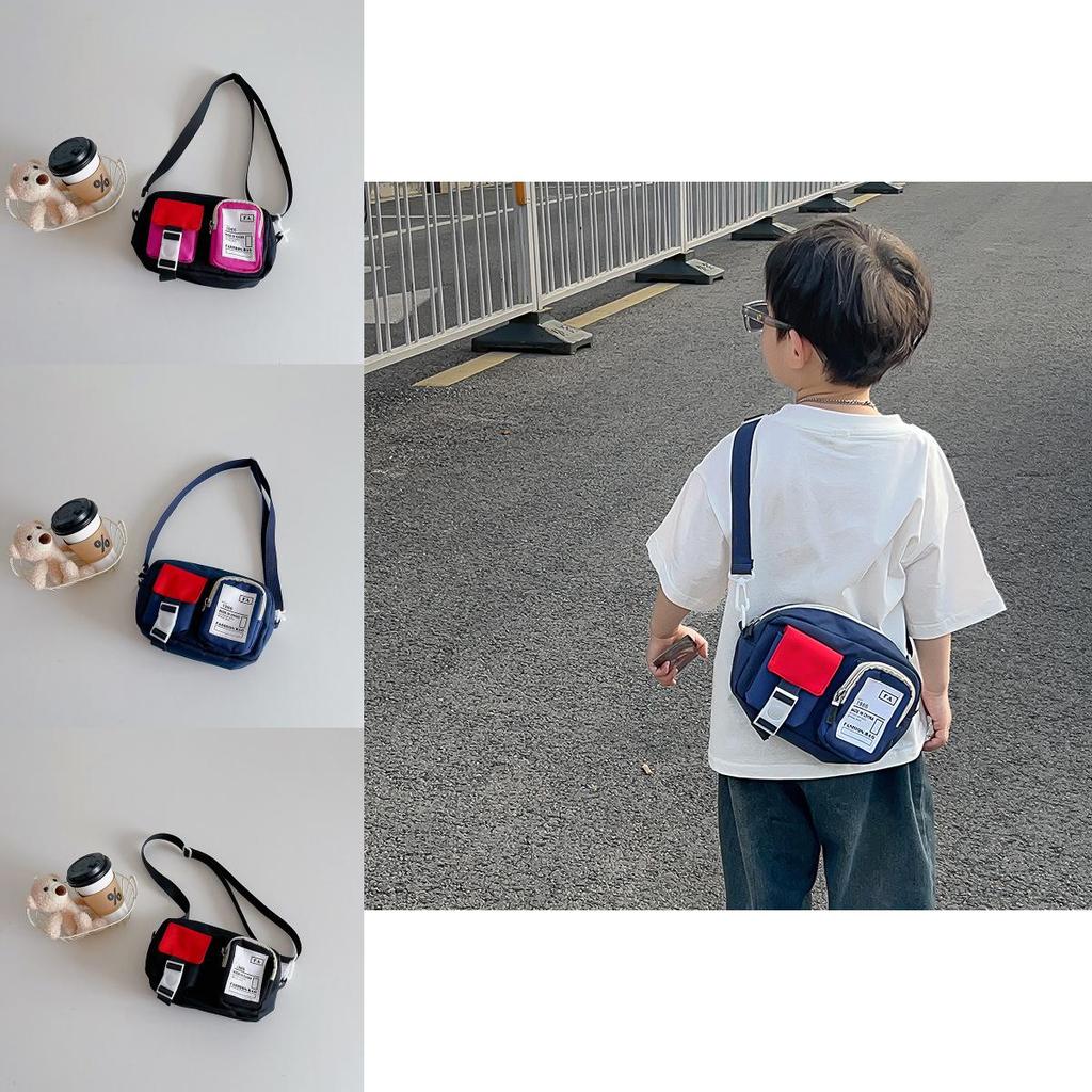 Adorable Kids Oxford Cloth Shoulder Bag Cute Color Block Design For Boys And Girls