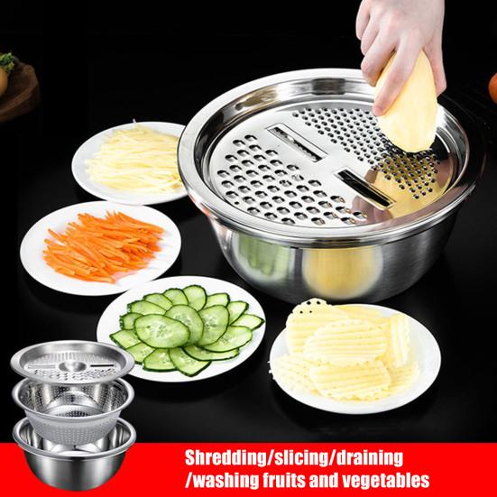 Vegetable Cutter Multifunctional 4 In 1 Grater Slicer Lid with Drain Basket Washing Draining Slicing Fruits Vegetables Kitchen Vegetable Slicer