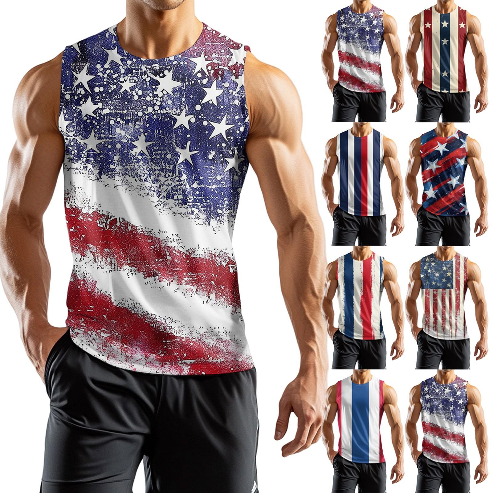 

Men s Athleisure Independence Day Printed Sleeveless Vest XXL червоний
