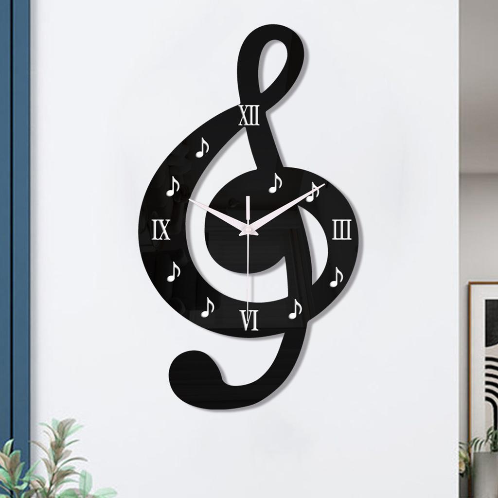 Modern Acrylic Analog Black Wall Clock With 3D Musical Note Design Roman Numerals Quiet Movement Easy Installation