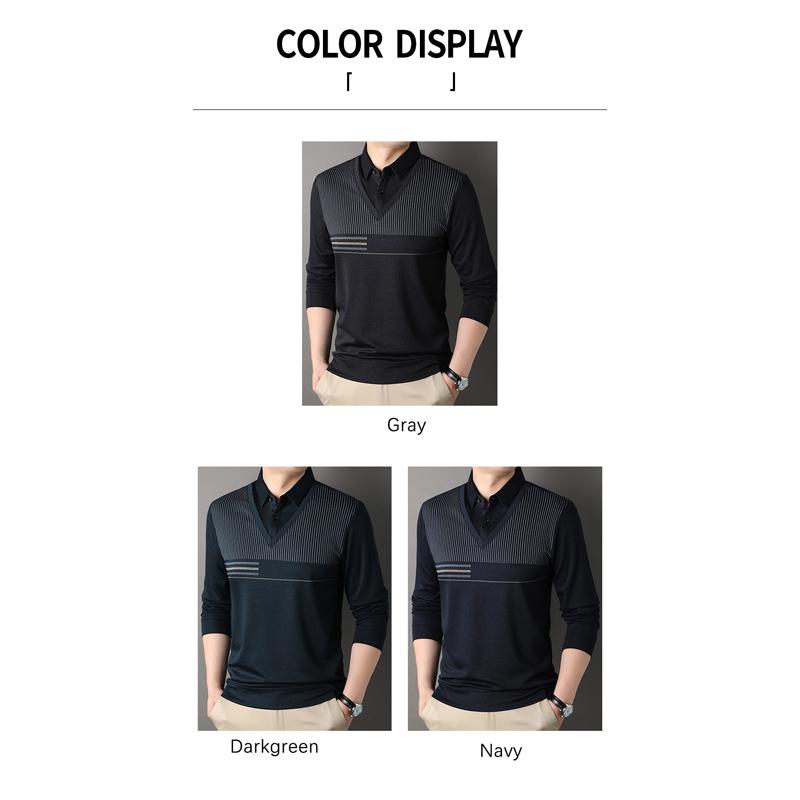 Browon Brand Tees Tops Men Autumn Fashion Fake Two Piece Long Sleeve T-Shirt Men Regular Fit Business Casual Work Clothes Man