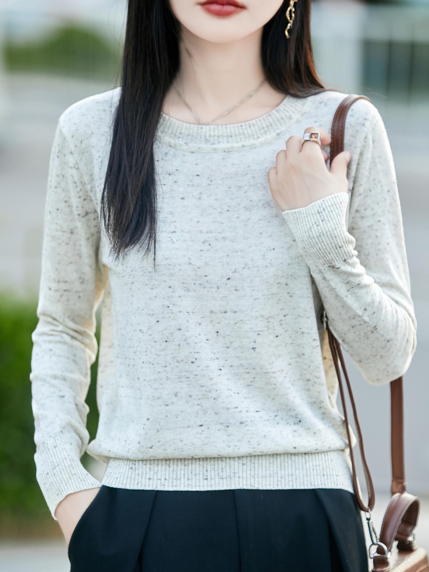 

Цветочный свитер свободного кроя с круглым вырезом - Женский топ с длинным рукавом для весны и осени M грязно-белый