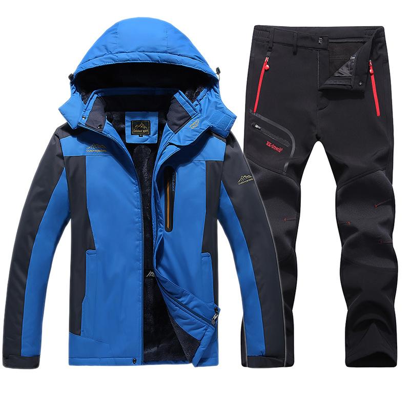 Men's Winter Snow Mountaineering Suit Outdoor Hiking Work Suit Large Warm Jacket + Warm Pants 2 Piece Set