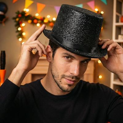 Retro Glitter Top Hat British Style Durable Lightweight Glittering Magician Hat Polyester Multicolor Bowler Jazz Hat Performance
