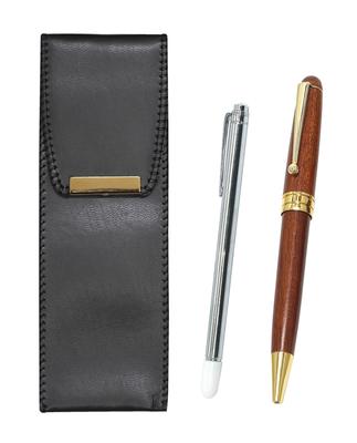 Pen Case with Metal Pointer and Wooden Barrel Retro Rotating Ballpoint Pen Set Eco-leather BR-701S-1455