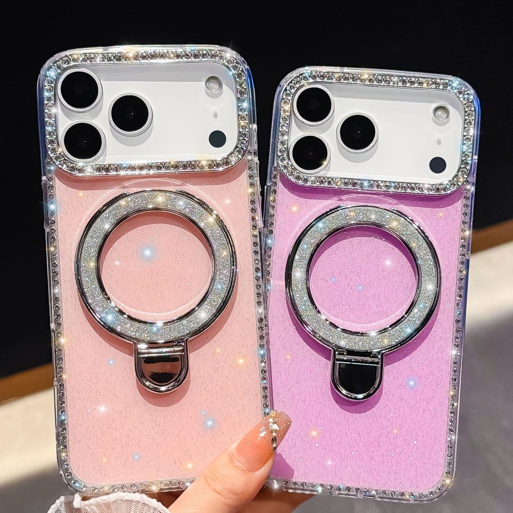 Applicable to iPhone17promax fulcrum glitter bracket Apple 16 mobile phone case luxury flash diamond 15 anti-drop