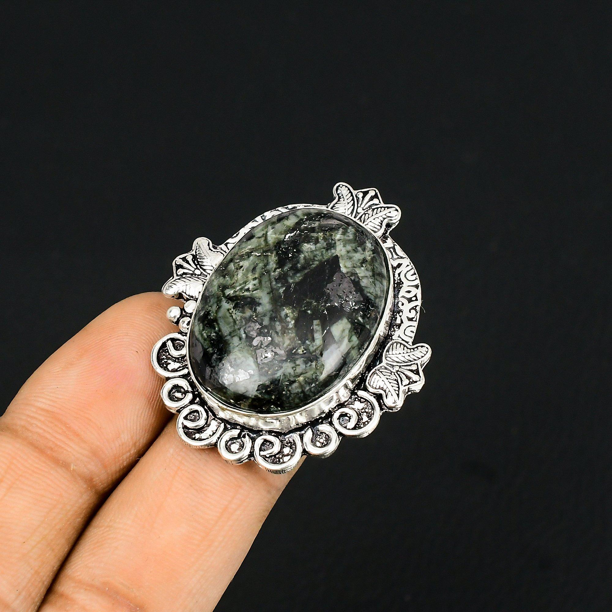 Daughters Day Deal 925 Silver Star Galaxy Jasper Stone Stackable Ring Size 8.5 8.5