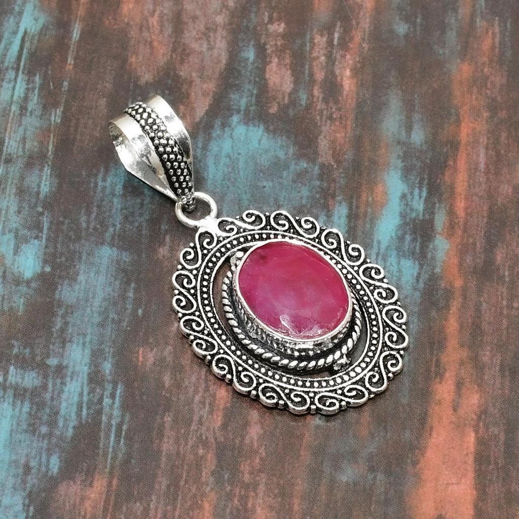 Rubin(Simulerad), Ädelsten 925 sterling silver handgjorda underbara smycken hänge