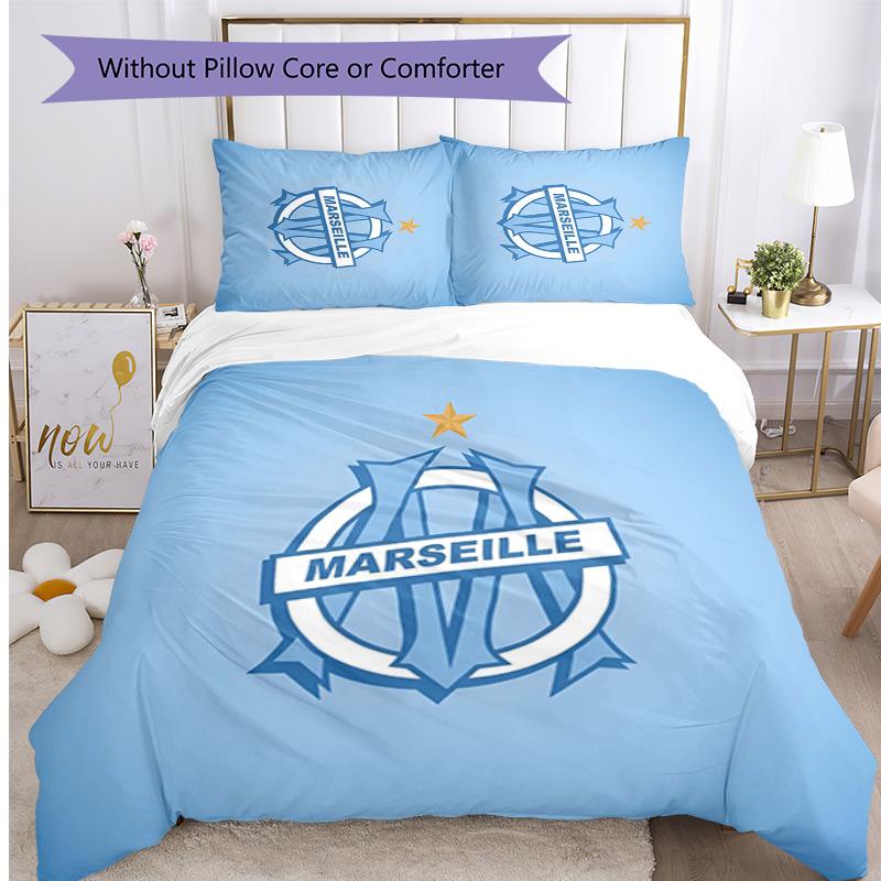 Olympique Marseille Pattern Printed 3PCS Bedding Set Soft Skin-Friendly Washable Duvet Cover & Pillowcases Set All Season Bedroom