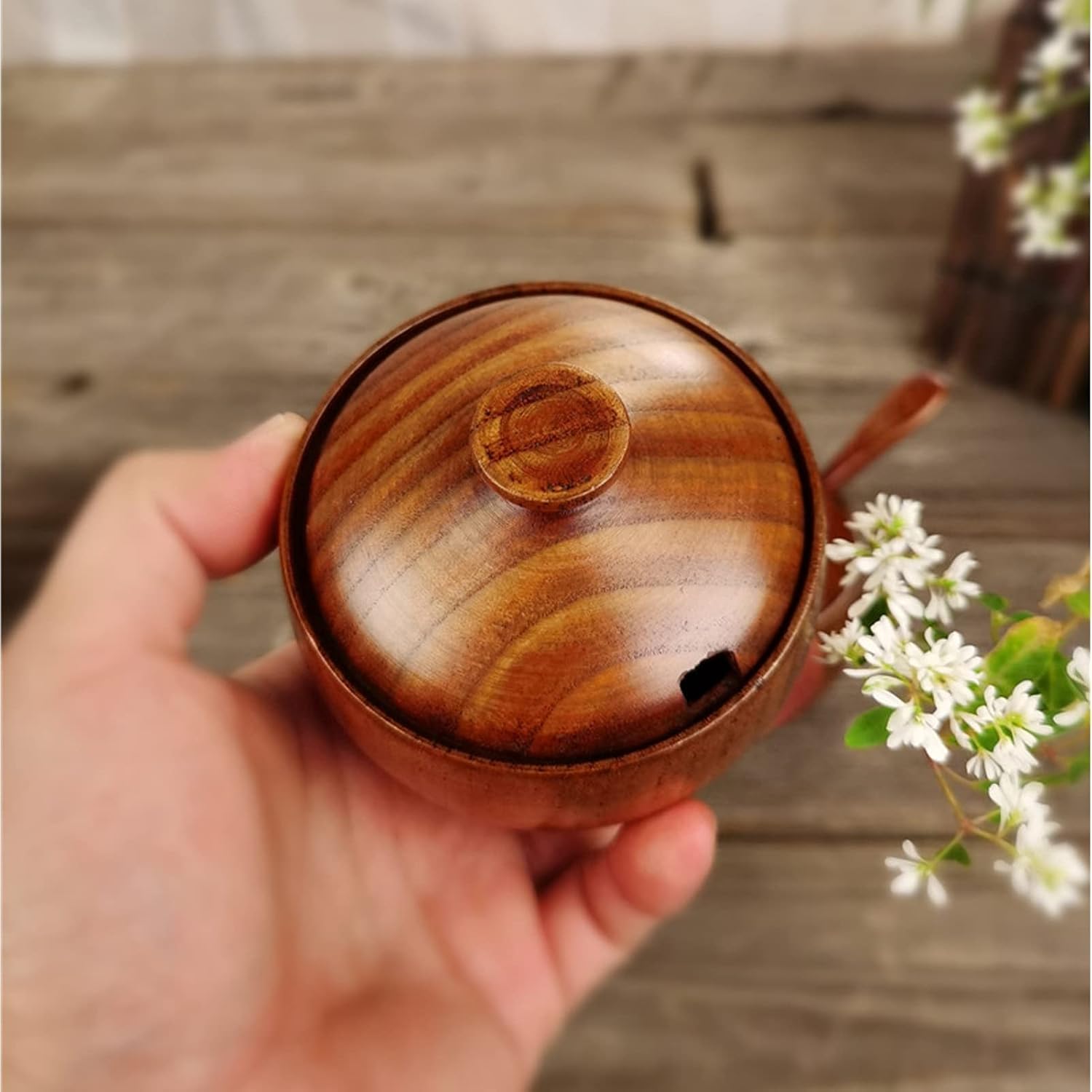 2Set Japanese Seasoning Jar, Condiment Container Seasoning Box Set with Wooden Spoon and Lid for Kitchen Coffee Bar Home