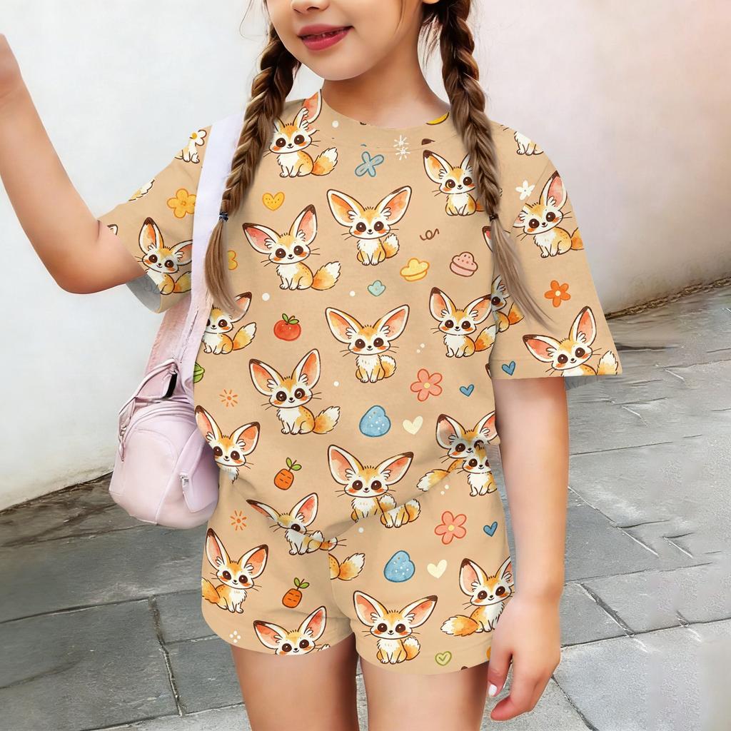 Kids Casual Short Sleeve Shirt and Shorts Set Animal Print Two Piece Outfit Lightweight Comfortable Summer Clothing for Children