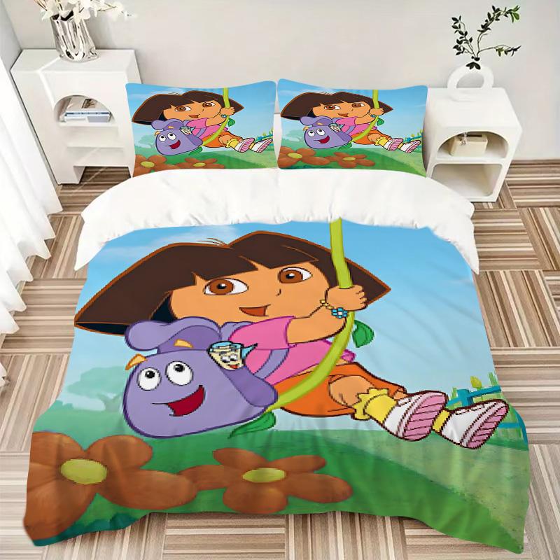 Dora'S Adventure Nature Print 3Pcs Bedding Setduvet Cover With 2 Bedropillowcase Home Birthday Gift
