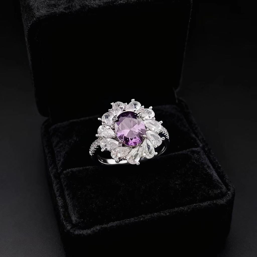 Fashion Coconut Round Papalacha Pink Diamond Ring Women'S Light Pink Treasure Flower Women'S Ring High Carbon Full Diamond Ring