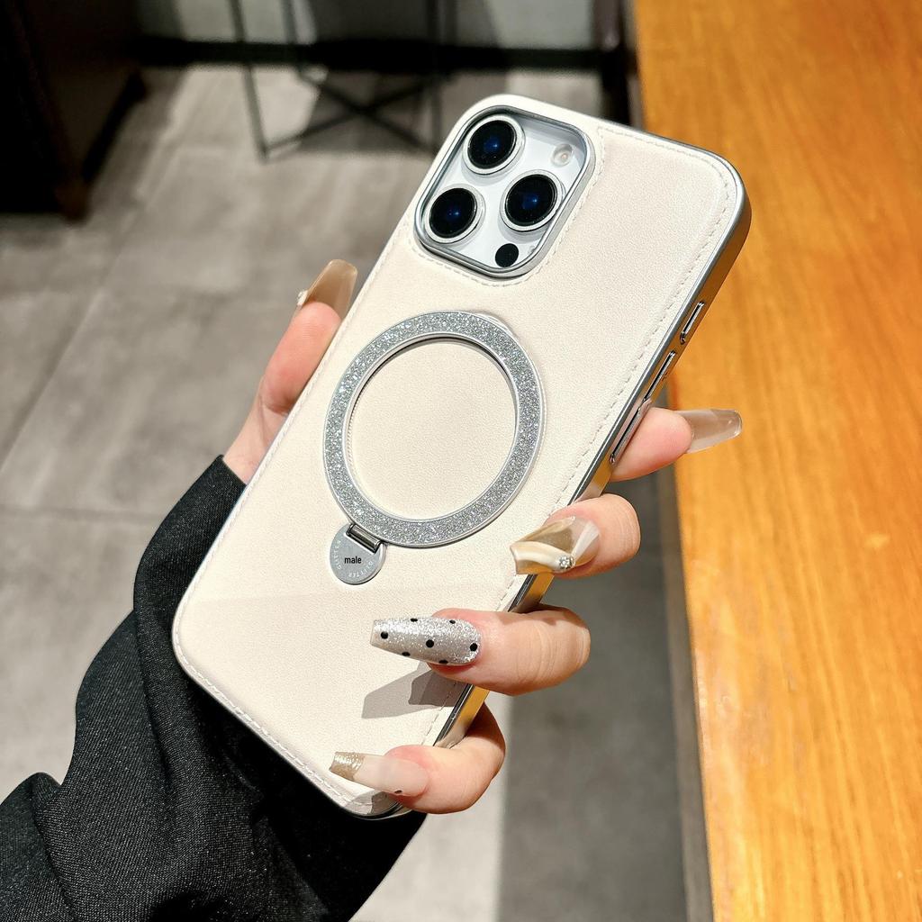 Glitter Magnetic Leather Stand Case for iPhone 17 Pro Max & 16 - Drop-Proof Protective