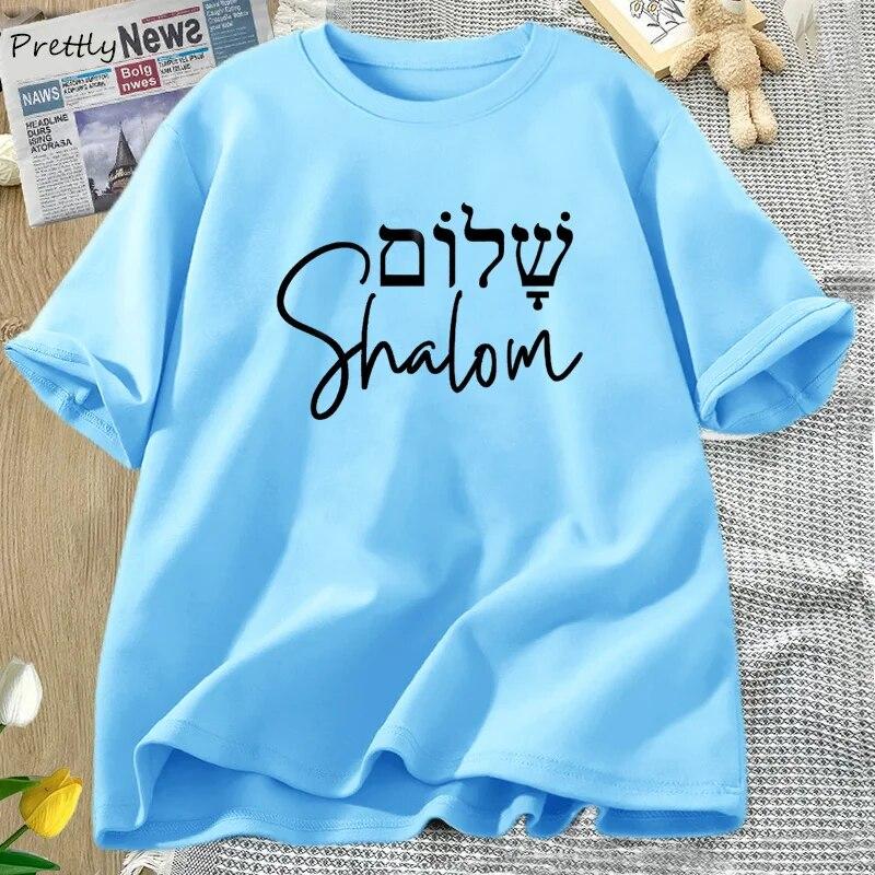 Shalom Hebräisch Griechisch Sprache T-shirt Frieden Jesus Christus Christian Jüdisches T Shirt Baumwolle Kurzarm T-shirts Weibliche Kleidung Unisex
