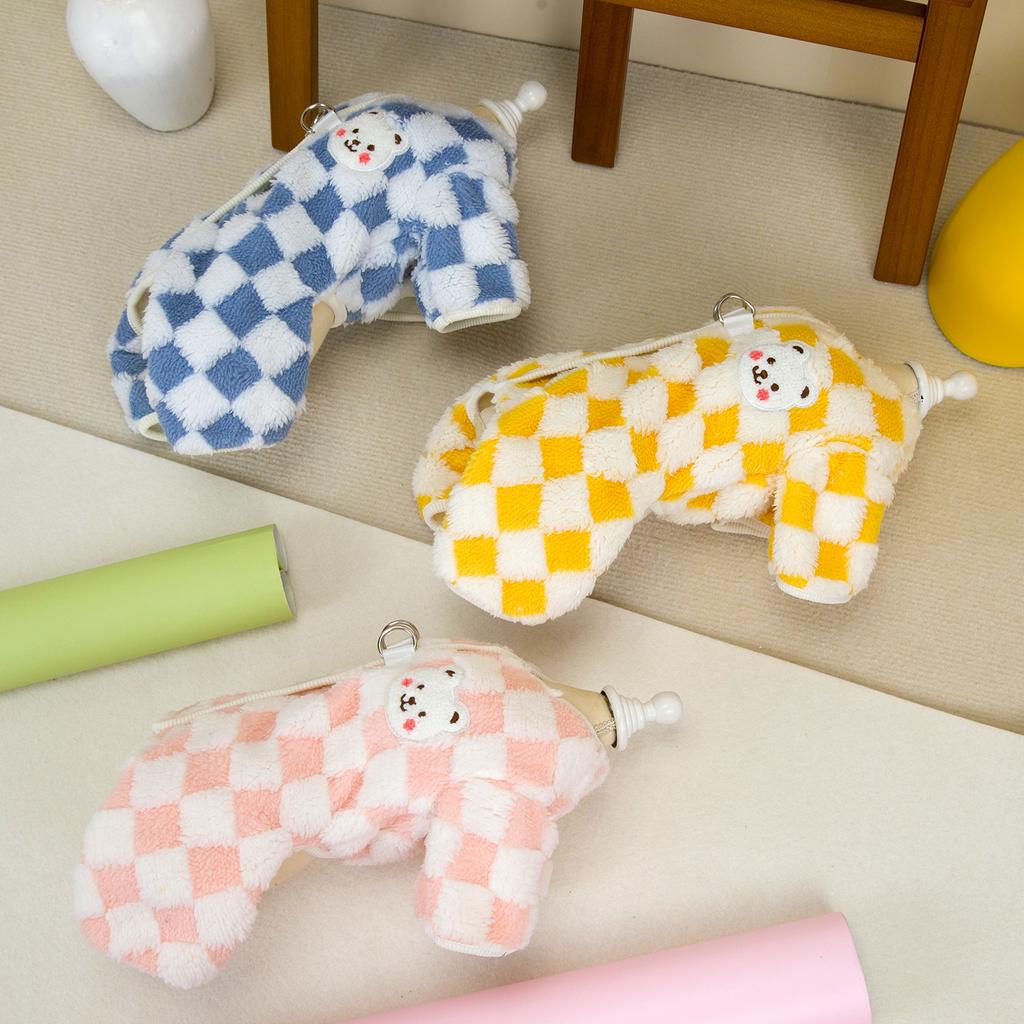 Checkerboard Dog And Cat Fall And Winter Four-Legged Coat Small Dog Warm Coat Lambswool College Style Pet Cold Weather Clothing