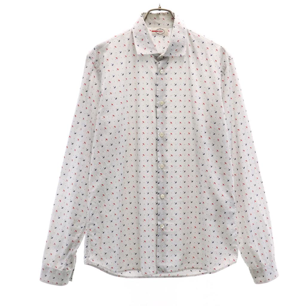PRADA Striped Umbrella Pattern Long sleeve Cotton shirt 39 gray Men's Used
