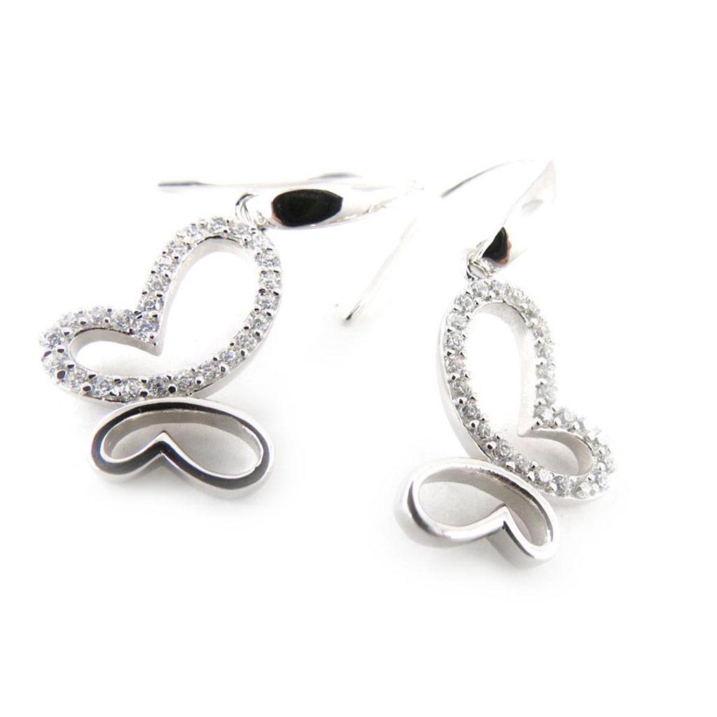 Les Trésors De Lily [J3519] - Boucles Argent 'Papillons' Blanc argenté (rhodié) - 30x14 mm