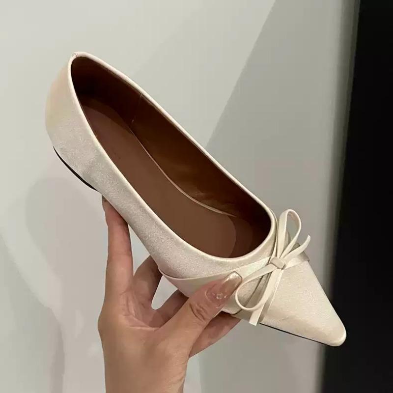 Single Shoes Autumn New Pointed Toe Shallow Mouth Bow Soft Sole Non-slip Low Heel Shoes