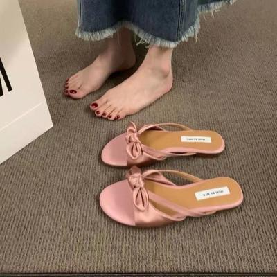 Fashion 2025 Summer New Women's Slippers Round Toe Butterfly-knot Sandals Outdoor Casual Dressy Flat Heel Fashion Slippers Zapatos Mujer