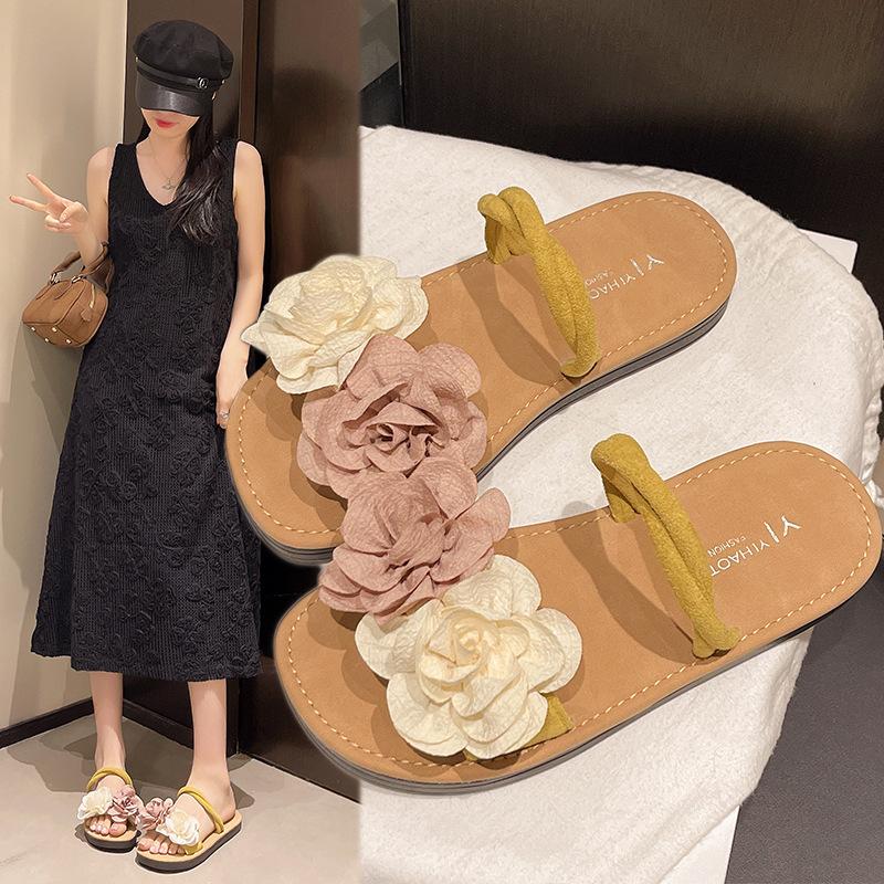 Summer Trendy and Fashionable Shoes Comfortable and Wear-resistant One-shoulder Slippers and Lightweight Flat Slippers for Home Use