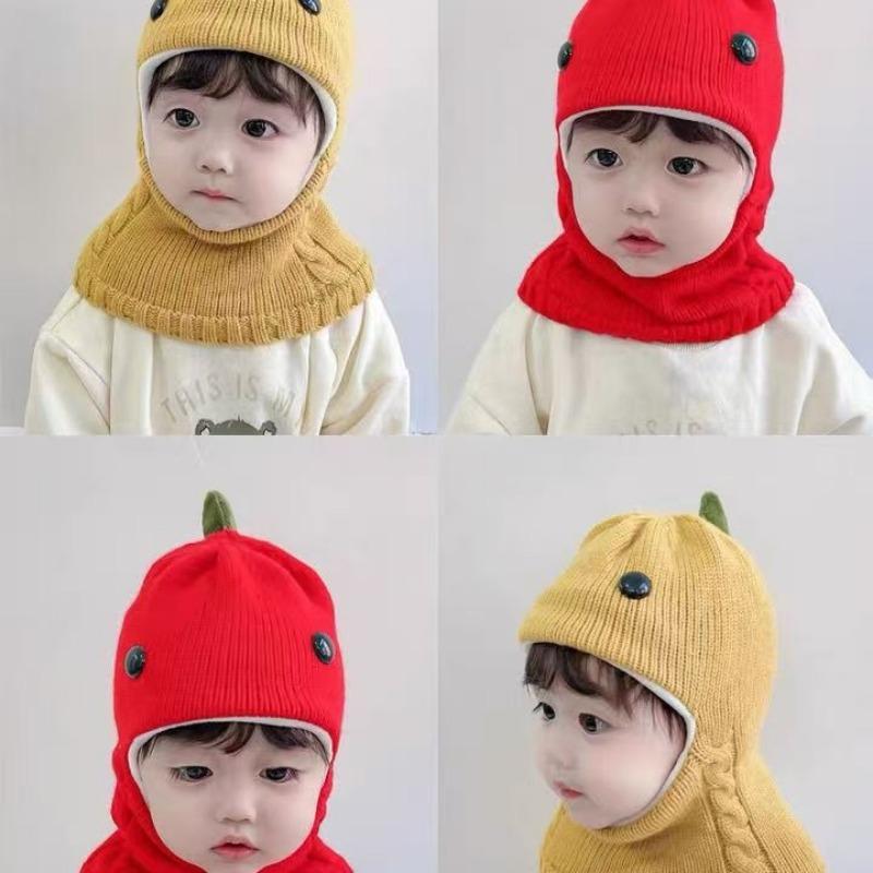 Baby Hat Autumn and Winter Scarf Integrated Hat Baby Knitted Wool Hat Cute Super Cute Children's Velvet Thickened Warm